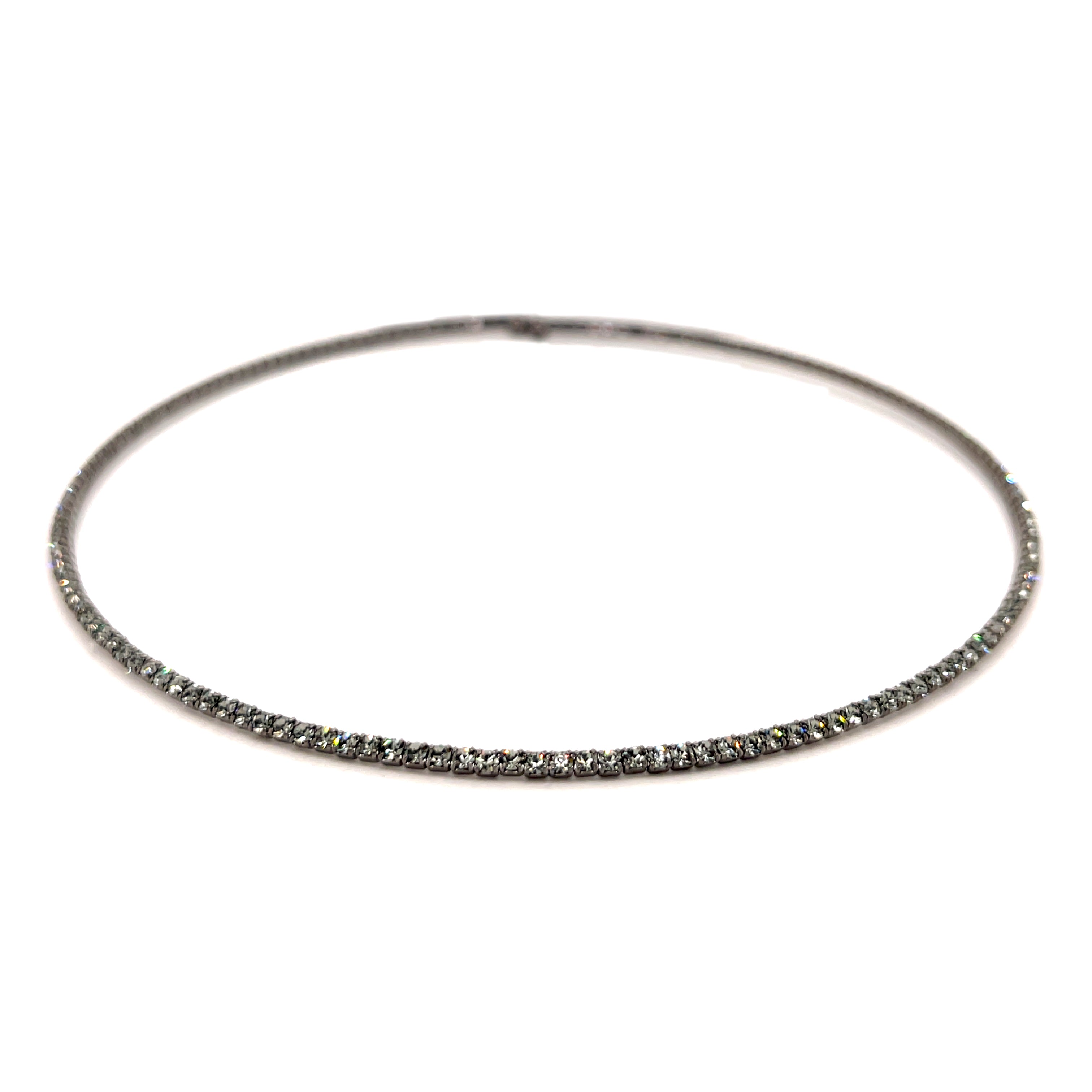 Black Faux Diamonds Flexible Choker Necklace  Oxidized Gold Plated