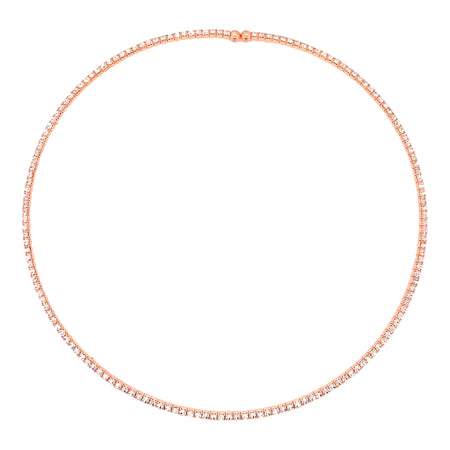 White Faux Diamonds Flexible Choker Necklace  Rose Gold Plated