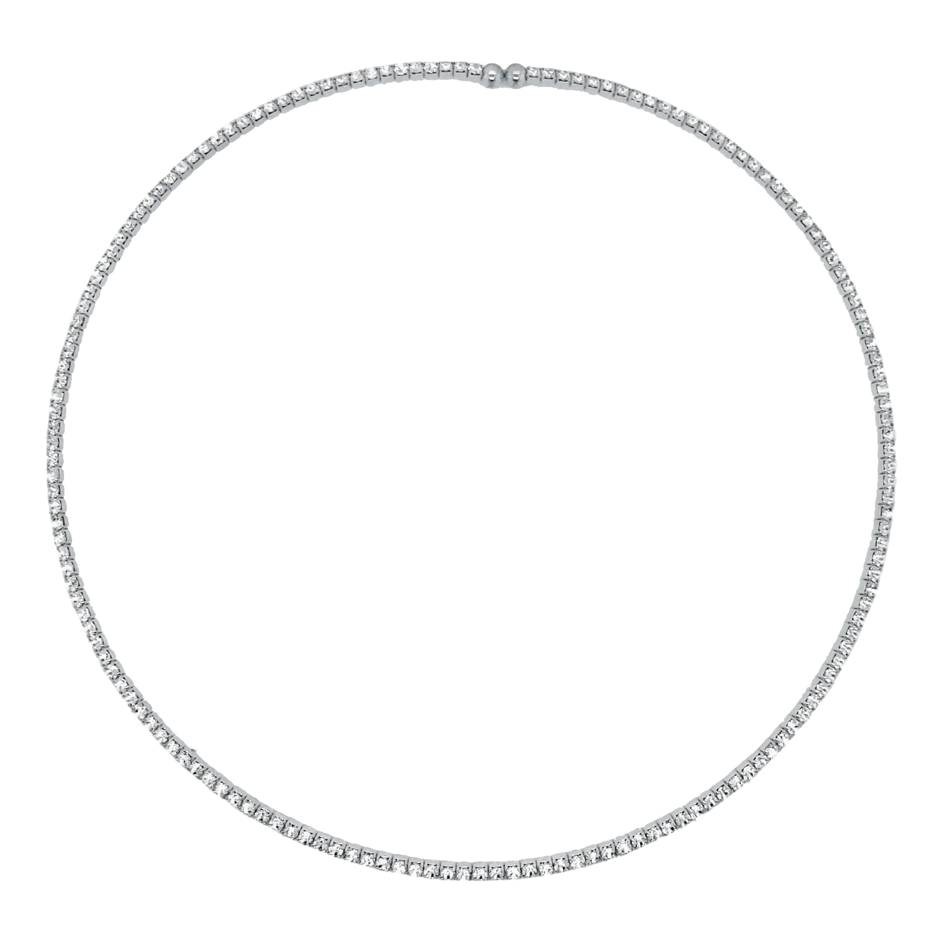 White Faux Diamonds Flexible Choker Necklace   White Gold Plated