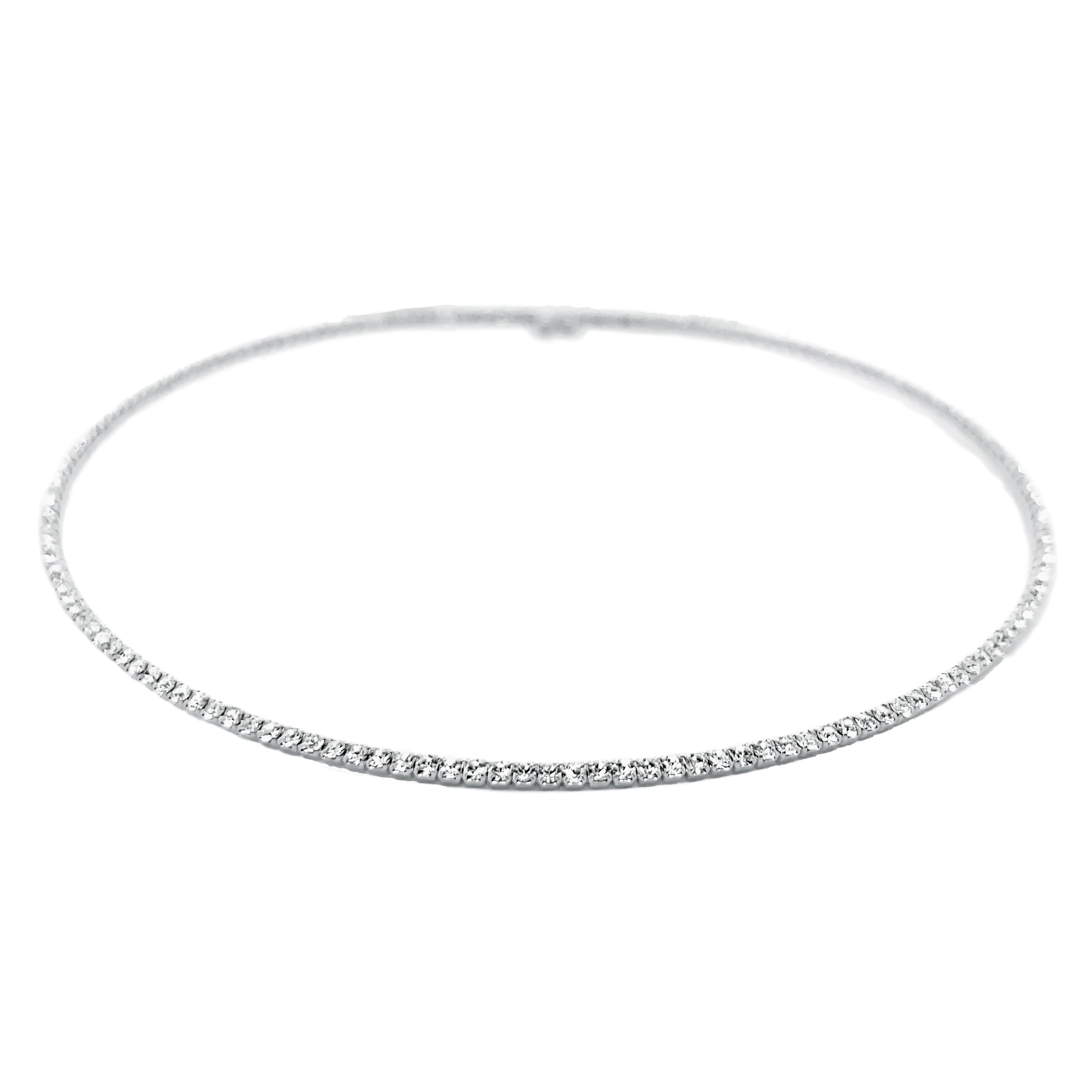 White Faux Diamonds Flexible Choker Necklace   White Gold Plated