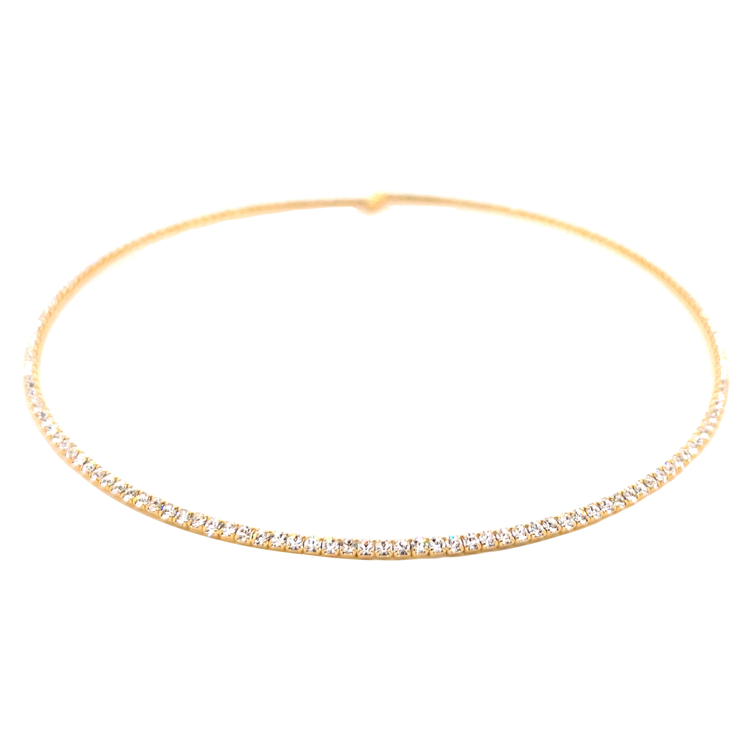 White Faux Diamonds Flexible Choker Necklace  Yellow Gold Plated