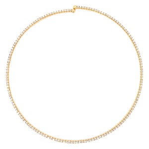 White Faux Diamonds Flexible Choker Necklace  Yellow Gold Plated