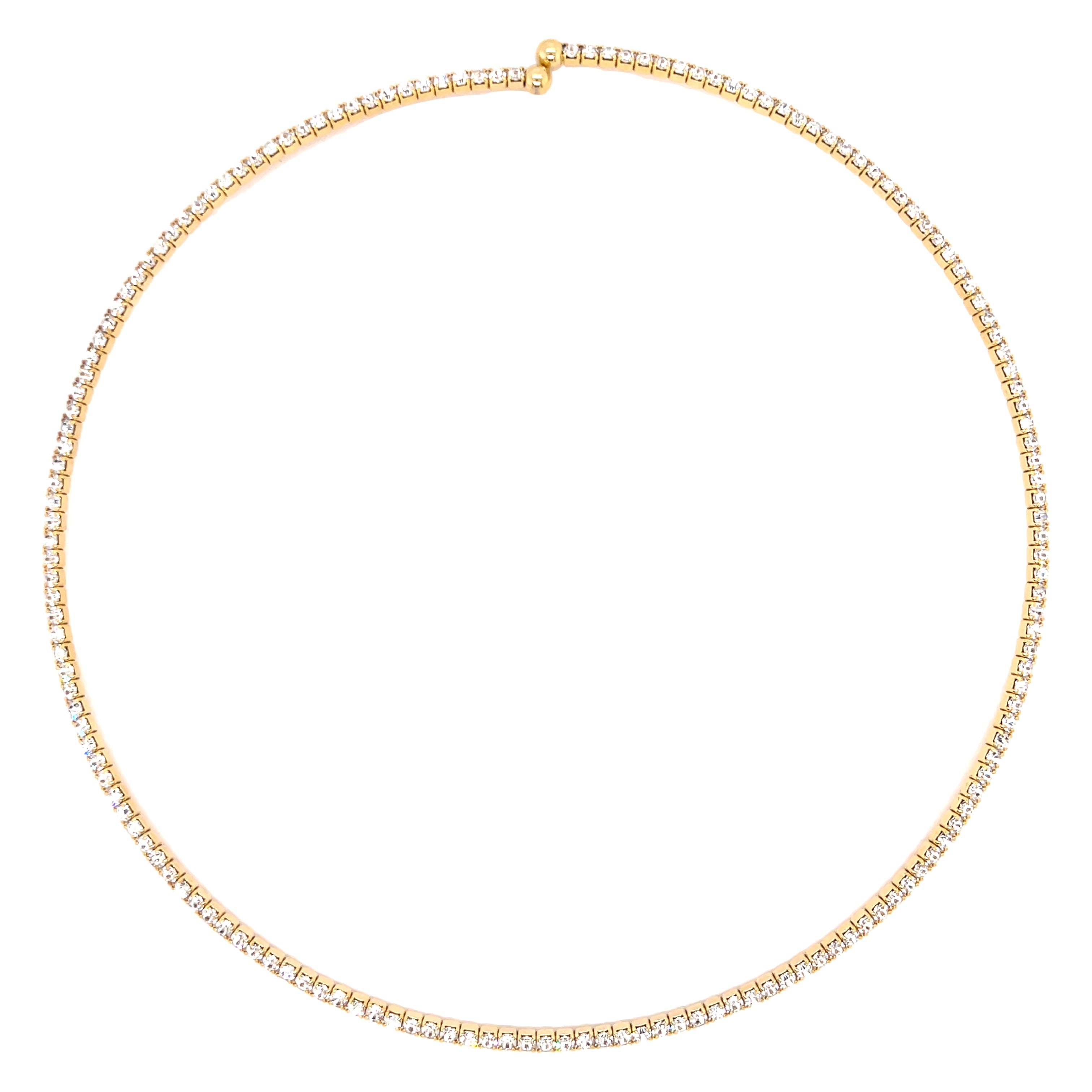 White Faux Diamonds Flexible Choker Necklace  Yellow Gold Plated