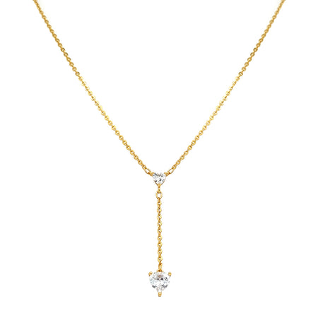 Double Heart Y Lariat Chain Necklace  Yellow Gold Plated Small Heart: 0.17" Diameter Large Heart: 0.26" Diameter 1.5" Drop 16-18" Adjustable Chain