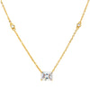 Emerald Cut With 2 Bezel Chain Necklace  Yellow Gold Plated 0.27" Long X 0.35" Wide 16-18" Adjustable Chain