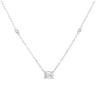 Emerald Cut With 2 Bezel Chain Necklace  White Gold Plated 0.27" Long X 0.35" Wide 16-18" Adjustable Chain