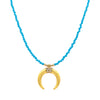 Gold Horn with Center CZs on Turquoise Beaded Necklace  Yellow Gold Plated Horn: 0.75" Length X 0.79" Width 14.5-16.5" Long