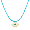 Evil Eye Pendant on Turquoise Beaded Necklace   Yellow Gold Plated Evil Eye: 0.53" Length X 0.78" Width 14.5-16.5" Long