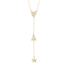 Heart, A Initial, & Star Lariat Chain Necklace  Yellow Gold Plated Over Silver 3" Drop 16-18" Adjustable Length