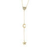 Heart, C Initial, & Star Lariat Chain Necklace  Yellow Gold Plated Over Silver 3" Drop 16-18" Adjustable Length