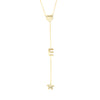 Heart, E Initial, & Star Lariat Chain Necklace  Yellow Gold Plated Over Silver 3" Drop 16-18" Adjustable Length