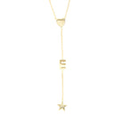 Heart, E Initial, & Star Lariat Chain Necklace  Yellow Gold Plated Over Silver 3" Drop 16-18" Adjustable Length