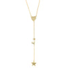 Heart, J Initial, & Star Lariat Chain Necklace  Yellow Gold Plated Over Silver 3" Drop 16-18" Adjustable Length