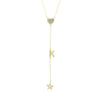 Heart, K Initial, & Star Lariat Chain Necklace  Yellow Gold Plated Over Silver 3" Drop 16-18" Adjustable Length