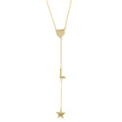 Heart, L Initial, & Star Lariat Chain Necklace  Yellow Gold Plated Over Silver 3" Drop 16-18" Adjustable Length