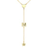 Heart, M Initial, & Star Lariat Chain Necklace  Yellow Gold Plated Over Silver 3" Drop 16-18" Adjustable Length