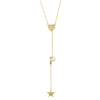 Heart, P Initial, & Star Lariat Chain Necklace  Yellow Gold Plated Over Silver 3" Drop 16-18" Adjustable Length