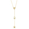 Heart, R Initial, & Star Lariat Chain Necklace  Yellow Gold Plated Over Silver 3" Drop 16-18" Adjustable Length
