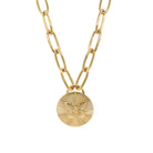 Butterfly Disc Chunky Chain Necklace  Yellow Gold Plated Disc: 1.25" Diameter Chain: 16.5" Long