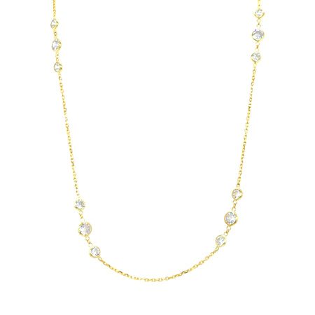 Three Bezel Set Stone Station Chain Necklace  Yellow Gold Plated Over Silver 18" Long