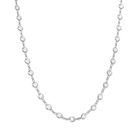 Crystal Station Necklace   White Gold Plated Over Silver  Cubic Zirconia 36.0" Length 