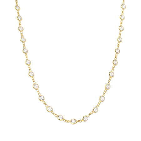 Crystal Station Necklace   Yellow Gold Plated Over Silver  Cubic Zirconia 36.0" Length 