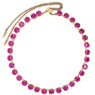 Fuchsia Crystal Stone Slider Adjustable Necklace  18K Antiqued Gold Finish 15-26" Length Stones: 8.5" Diameter Prong Set Crystals