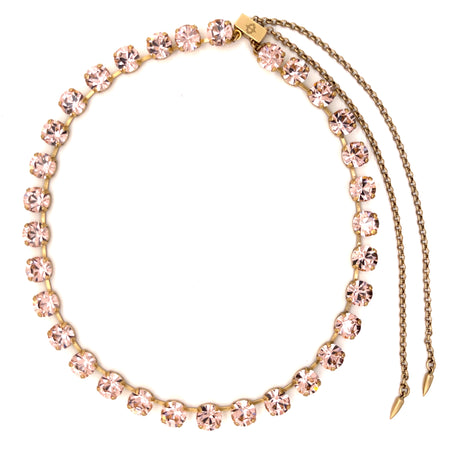 Pale Pink Crystal Stone Slider Adjustable Necklace  18K Antiqued Gold Finish Stone: 8- 8.5 MM Each Prong Set Crystals 26" Long, 15" at the shortest length