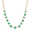 14K Gold Emerald & Diamond Necklace  14K Yellow Gold 0.53 Diamond Carat Weight 5.84 Emerald Carat Weight Chain: 15.5" Length Widest Stone: 0.30" Diameter