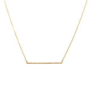14K Gold Pave Diamond Bar Necklace  14K Yellow Gold 0.07 Diamond Carat Weight Chain: 16-18" Length Bar: 1.25" Length X 0.04" Width