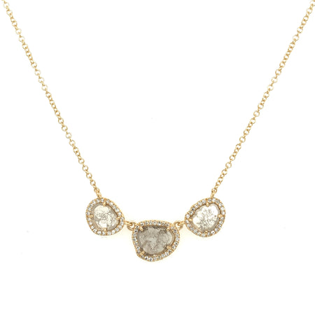 Triple Diamond Slice Necklace  14K Yellow Gold 0.54 Diamond Slice Carat Weight 0.17 Pave Diamond Carat Weight Chain: 15.5-7.5" Long Stones: 1.08" Long X 0.32" Wide view 1