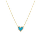 Diamond & Turquoise Heart Pendant Chain Necklace  14K Yellow Gold 0.06 Carats of Diamonds 0.13 Carats of Turquoise 15.5-17.5" Chain Length Heart: 5/16" Length X 1/4" Width 