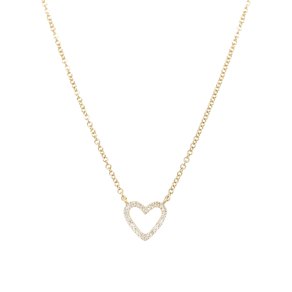 Yellow Gold Diamond Open Heart Necklace 14K Yellow Gold 0.07 Diamond Carat Weight Heart: 0.33” Diameter 15.5-17.5” Adjustable Chain