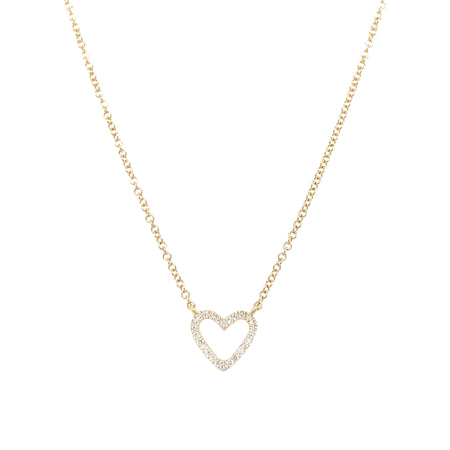 Yellow Gold Diamond Open Heart Necklace 14K Yellow Gold 0.07 Diamond Carat Weight Heart: 0.33” Diameter 15.5-17.5” Adjustable Chain