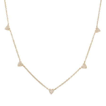 Yellow Gold Diamond Heart Station Necklace  14K Yellow Gold 0.14 Diamond Carat Weight Hearts: 0.18" Diameter 16-18" Adjustable Chain