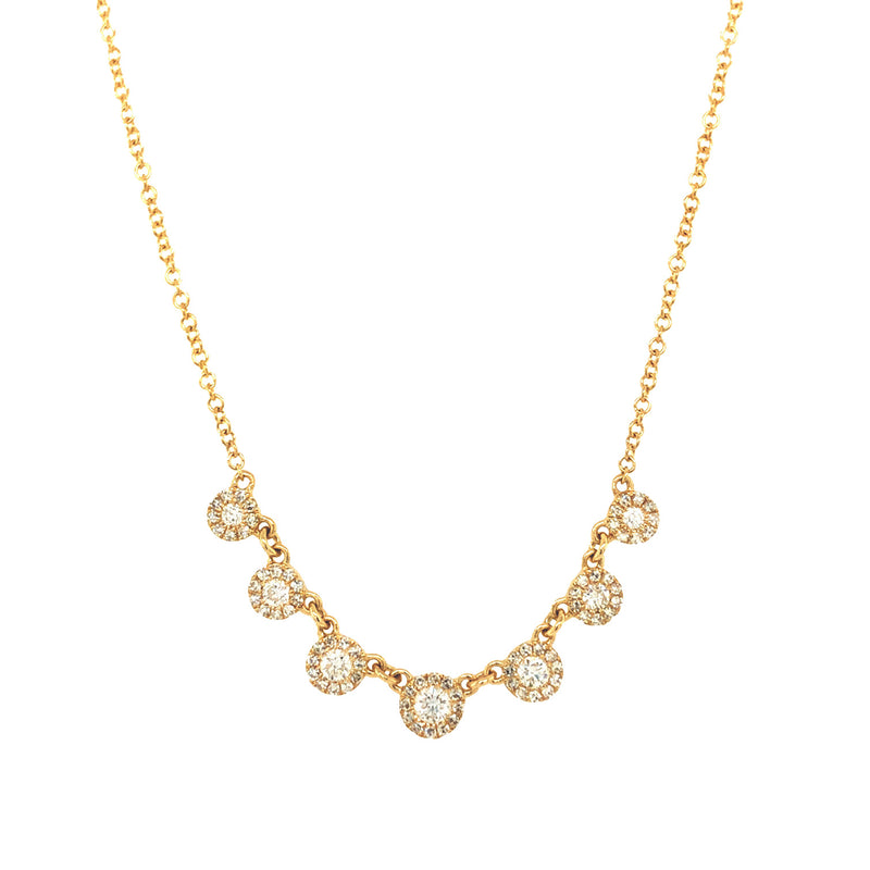 7 Diamond Bezel Charm Chain Necklace  14K Yellow Gold 0.39 Diamond Carat Weight 16-18" Length