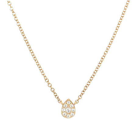 Pave Diamond Teardrop Choker Chain Necklace  14K Yellow Gold 0.7 Diamond Carat Weight Teardrop: 0.18" Wide X 0.24" Long Chain: 14.5-16.5" Long