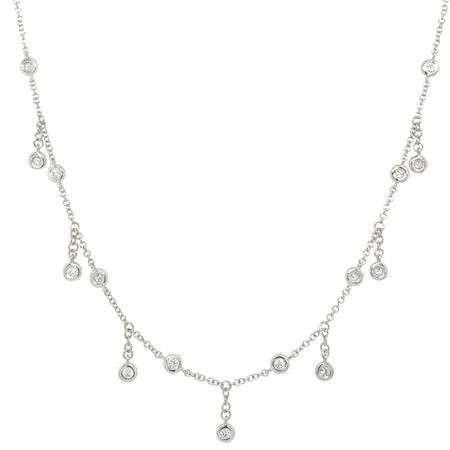 Diamond Bezel Charms Choker Chain Necklace  14K White Gold 0.28 Diamond Carat Weight 14-16" Adjustable Length