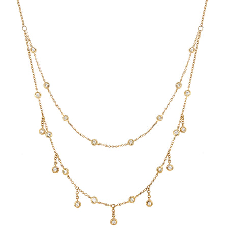 Yellow Gold Plated Bezel Set CZ Layered Drop Necklace  Yellow Gold Plated 16-20" Adjustable   Please allow 10-12 weeks for delivery