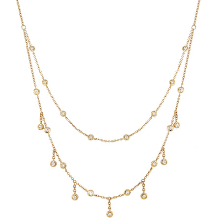 Yellow Gold Plated Bezel Set CZ Layered Drop Necklace  Yellow Gold Plated 16-20" Adjustable   Please allow 10-12 weeks for delivery
