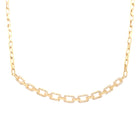 Gold Pave Diamond Link on Paperclip Chain Necklace  14K Yellow Gold 0.33 Diamond Carat Weight Chain: 16" Length Curved Section: 2.82" Length X 0.19" Thick