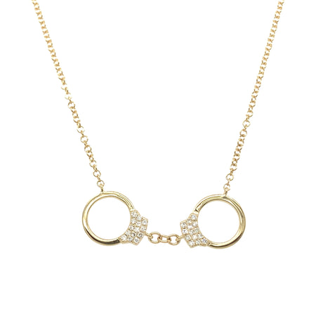 14K Gold Pave Diamond Handcuffs Chain Necklace  14K Yellow Gold 0.06 Diamond Carat Weight Chain: 15.5- 17.5" Long Cuffs: 1.0" Long X 0.32" Wide