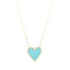 Turquoise & Pave Diamond Heart Chain Necklace  14K Yellow Gold 0.18 Diamond Carat Weight 3.42 Diamond Carat Weight Heart: 0.78" Wide X 0.80" Long Chain: 16-18" Length 