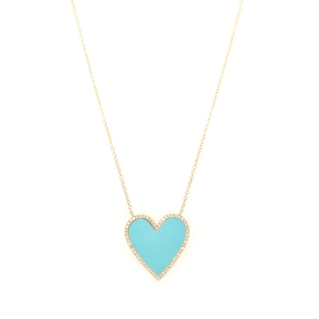 Turquoise & Pave Diamond Heart Chain Necklace  14K Yellow Gold 0.18 Diamond Carat Weight 3.42 Diamond Carat Weight Heart: 0.78" Wide X 0.80" Long Chain: 16-18" Length 