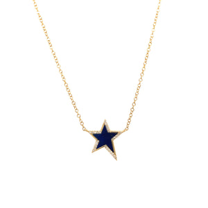 Lapis & Diamond Star Chain Necklace  14K Yellow Gold 0.05 Diamond Carat Weight 0.22 Lapis Carat Weight Chain: 15.5-17.5" Length Star: 0.6" Length X 0.5" Width