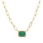 Emerald & Diamond Paperclip Chain Necklace  14K Yellow Gold 0.07 Diamond Carat Weight 0.92 Emerald Carat Weight 0.28" High X 0.35" Wide 15.5" Chain Length