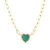 Pave Diamond & Emerald Heart on a Paperclip Chain Necklace  14K Yellow Gold 1.25 Emerald Carat Weight 0.09 Diamond Carat Weight Chain: 16-18" Long Heart: 0.40" Diameter