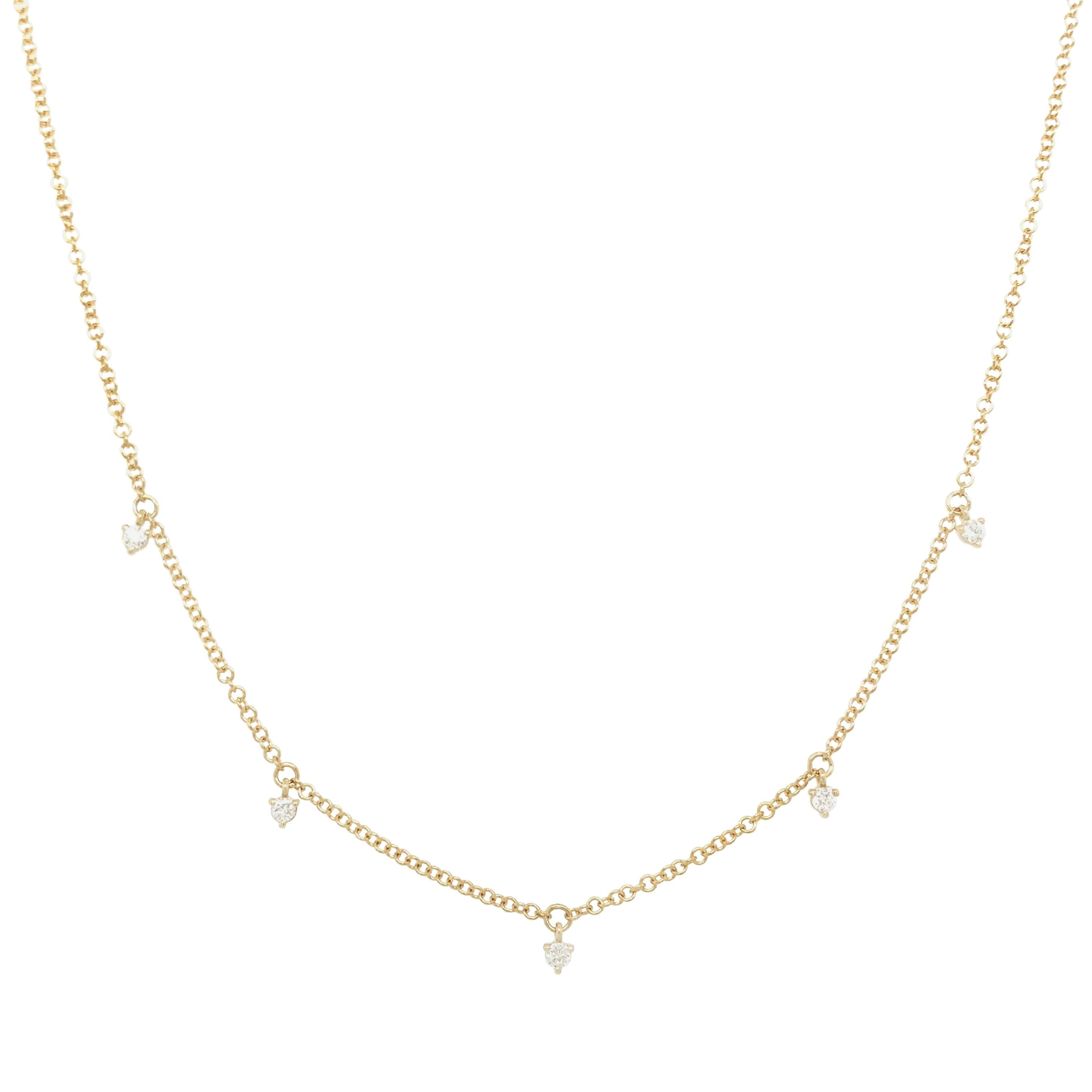 Yellow Gold Prong Set Diamond Dangle Necklace 14K Yellow Gold 0.09 Diamond Carat Weight 2.23 White Topaz Carat Weight Diamonds: 0.10" Diameter Chain: 15-17" Length