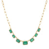 Pave Diamond & Emerald Necklace on Paperclip Chain  14K Yellow Gold 0.32 Diamond Carat Weight 3.39 Emerald Carat Weight 7 Emeralds: 2.70" Total Chain: 17" Long