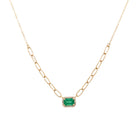 Pave Diamond & Emerald Necklace on Paperclip Chain  14k Yellow Gold 0.06 Diamond Carat Weight 0.63 Emerald Carat Weight Emerald 0.24" Long X 0.32" Wide Chain: 16-18" Long